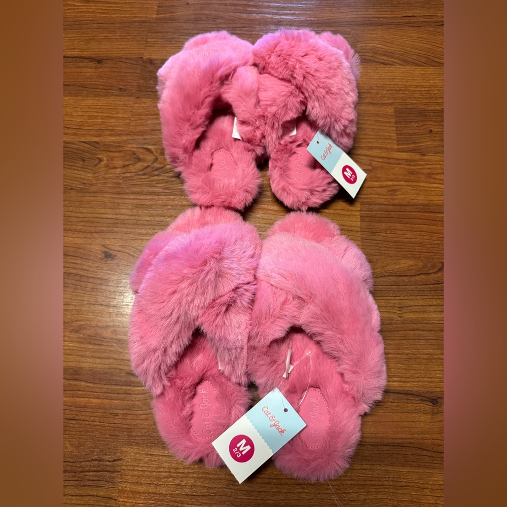 Cat & Jack Pink Plush Slippers Cozy Furry Design